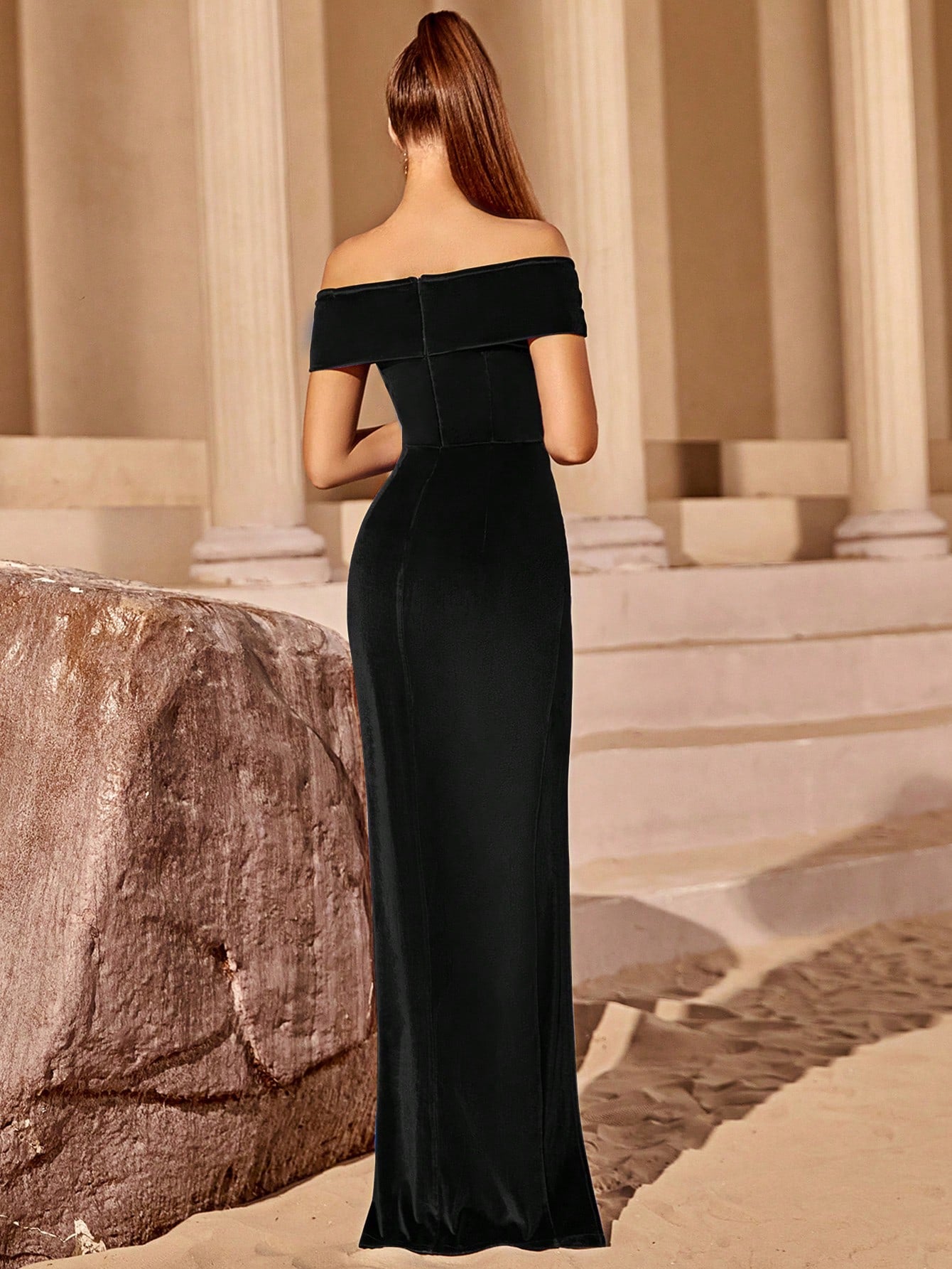 LLstyle Off Shoulder Twist Front Split Thigh Cocktail Dress