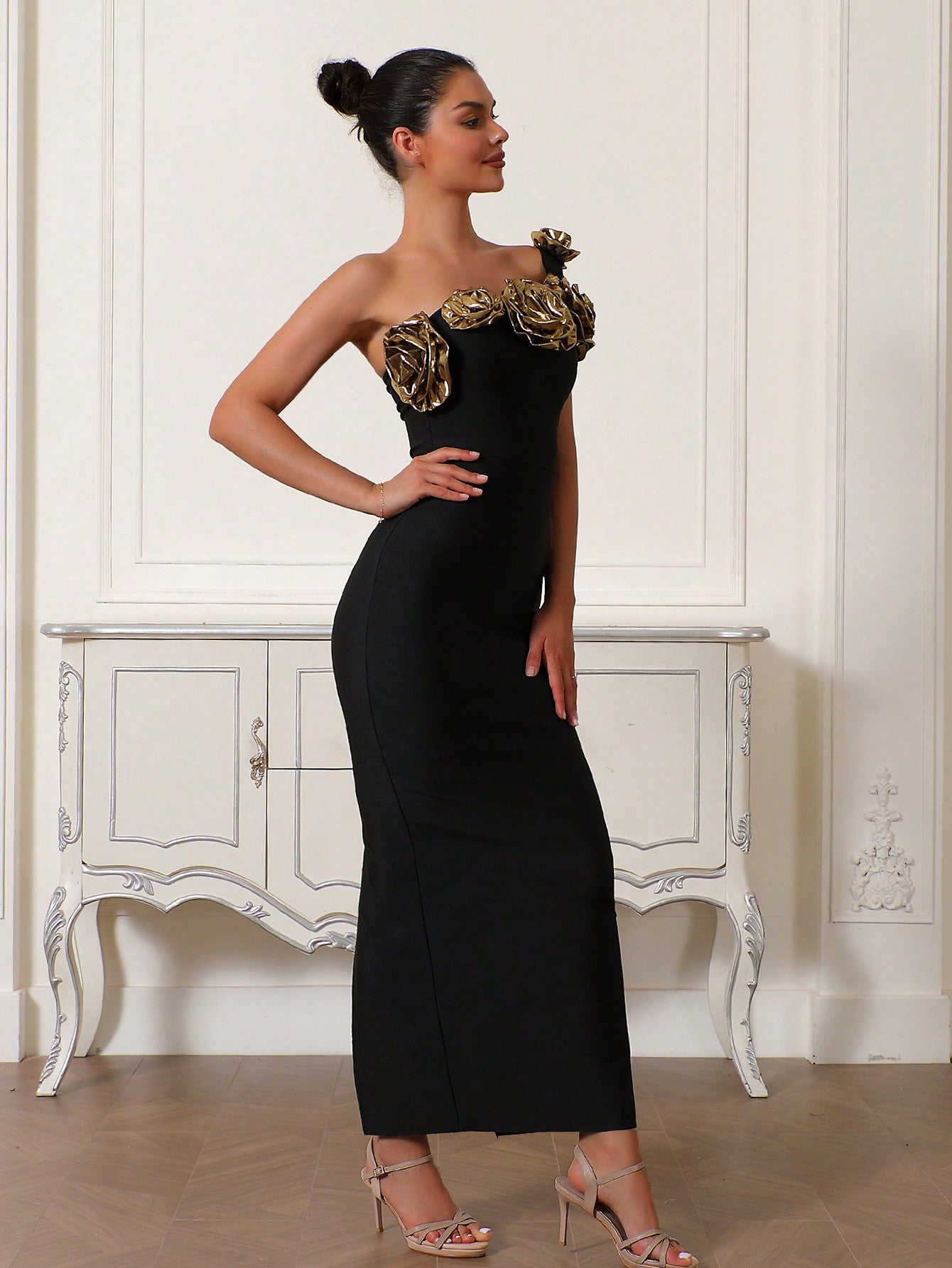 LLstyle Bandage Dress With Yellow Flower