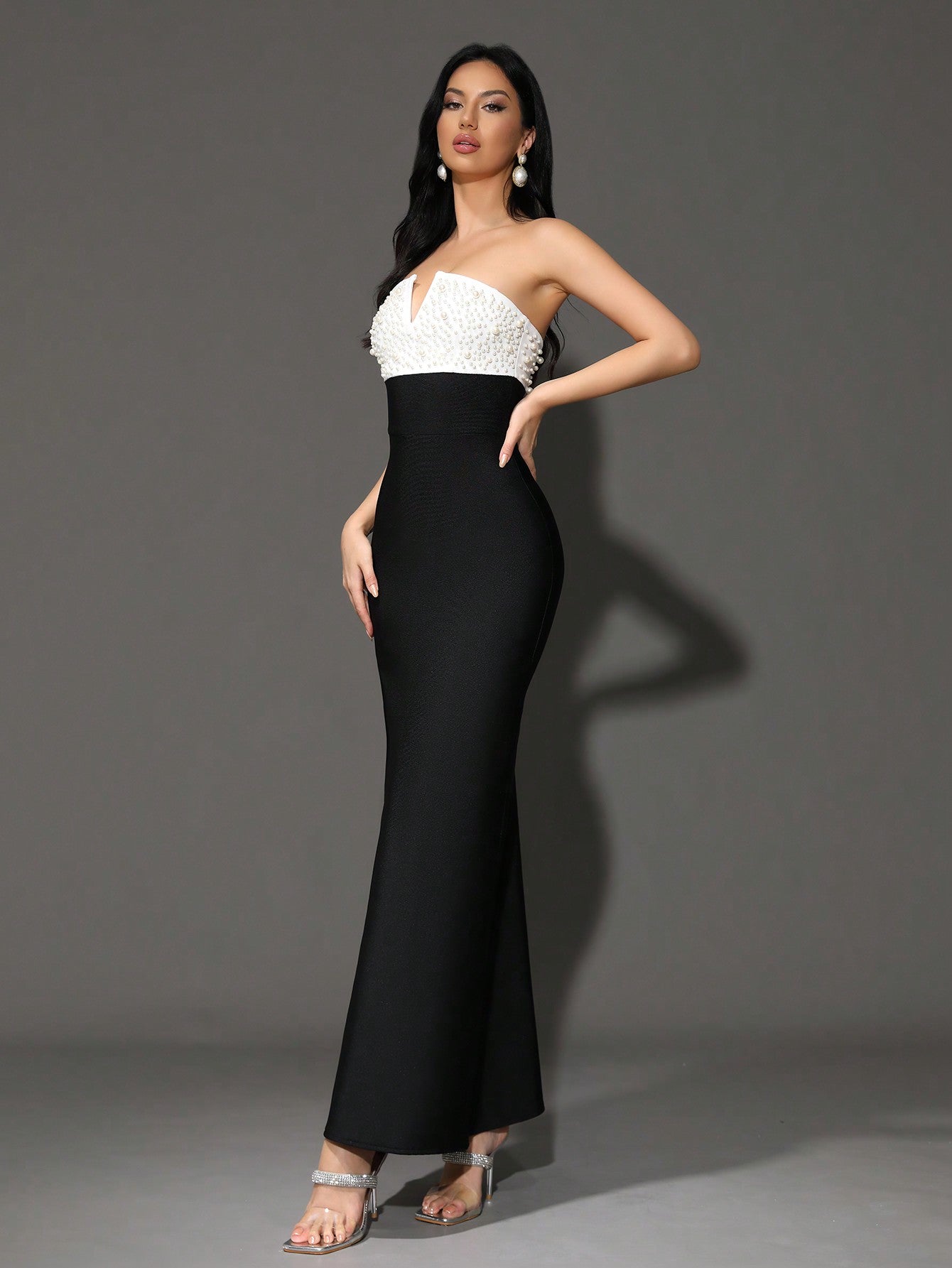 LLstyle Women's Sexy Black Strapless Pearl Party Dress