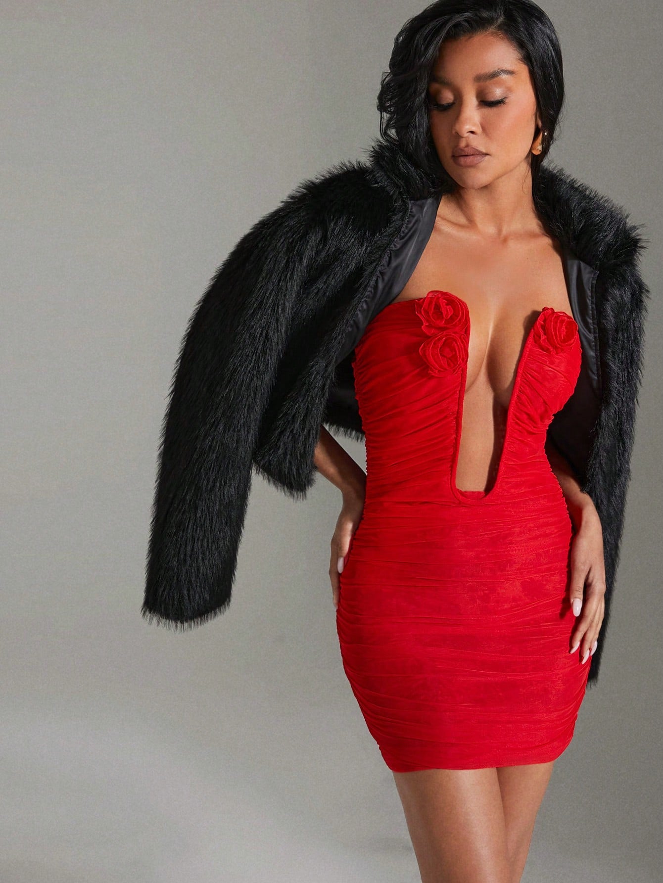 LLstyle Strapless Bodycon Dress With Flower Decoration