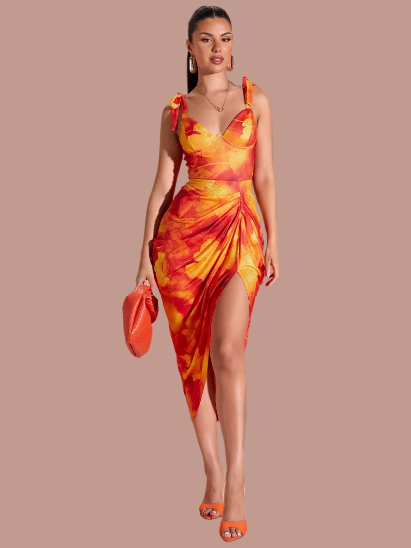 LLstyle Asymmetric High Slit Chest Cup Bow Ladies Dress