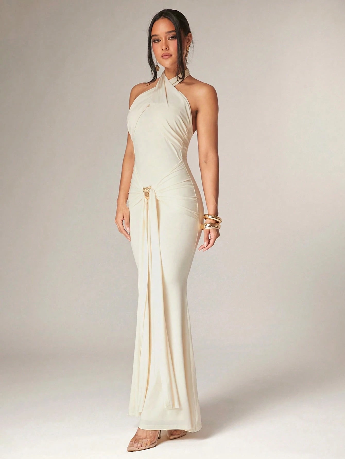 LLstyle Women's Elegant Wrap Overlay Design Halter Dress