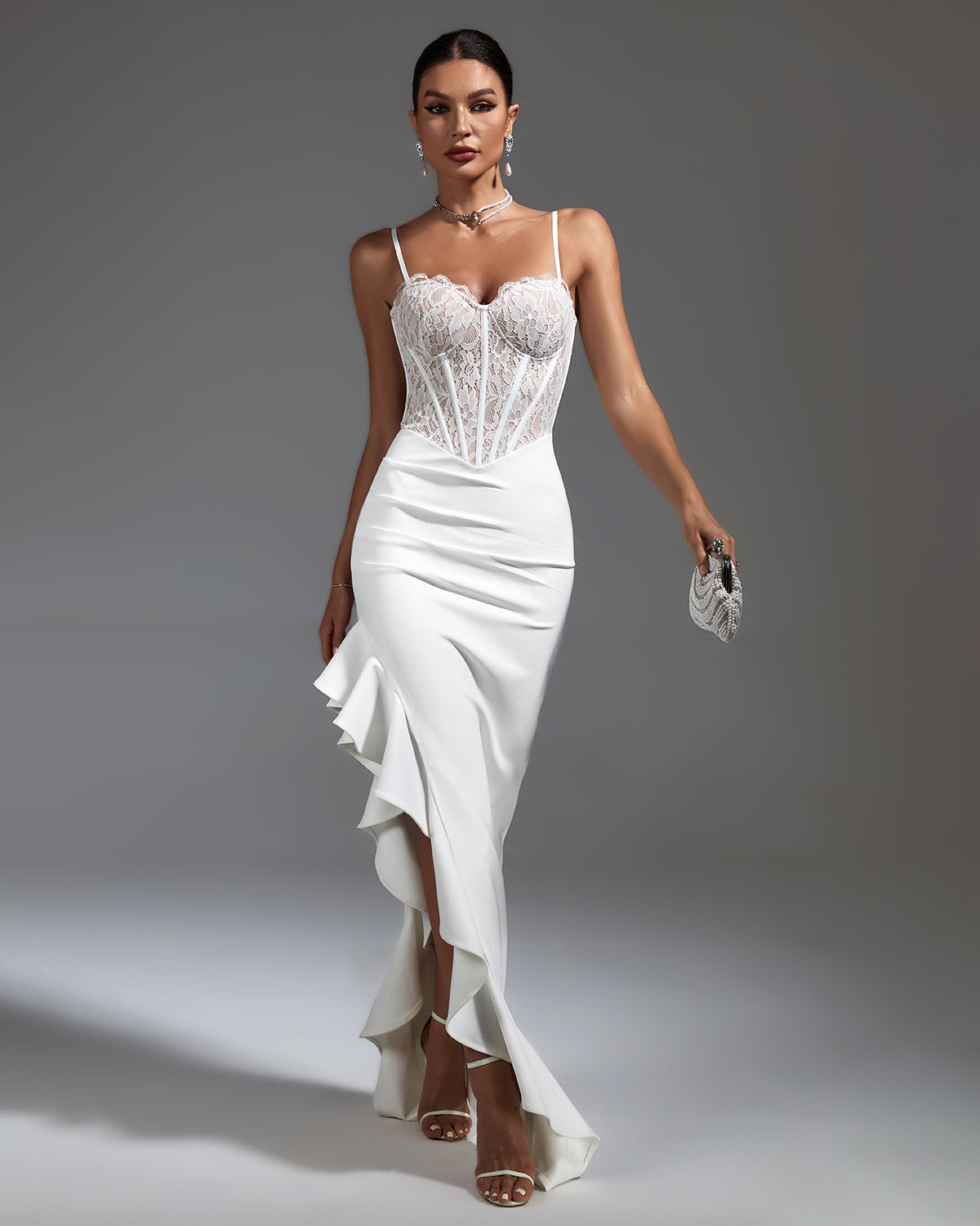 LLstyle Ivory Lace Corset Maxi Dress