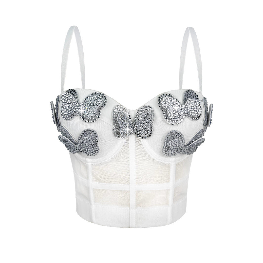 LLstyle White Butterfly-Embellished Bustier Cami Top