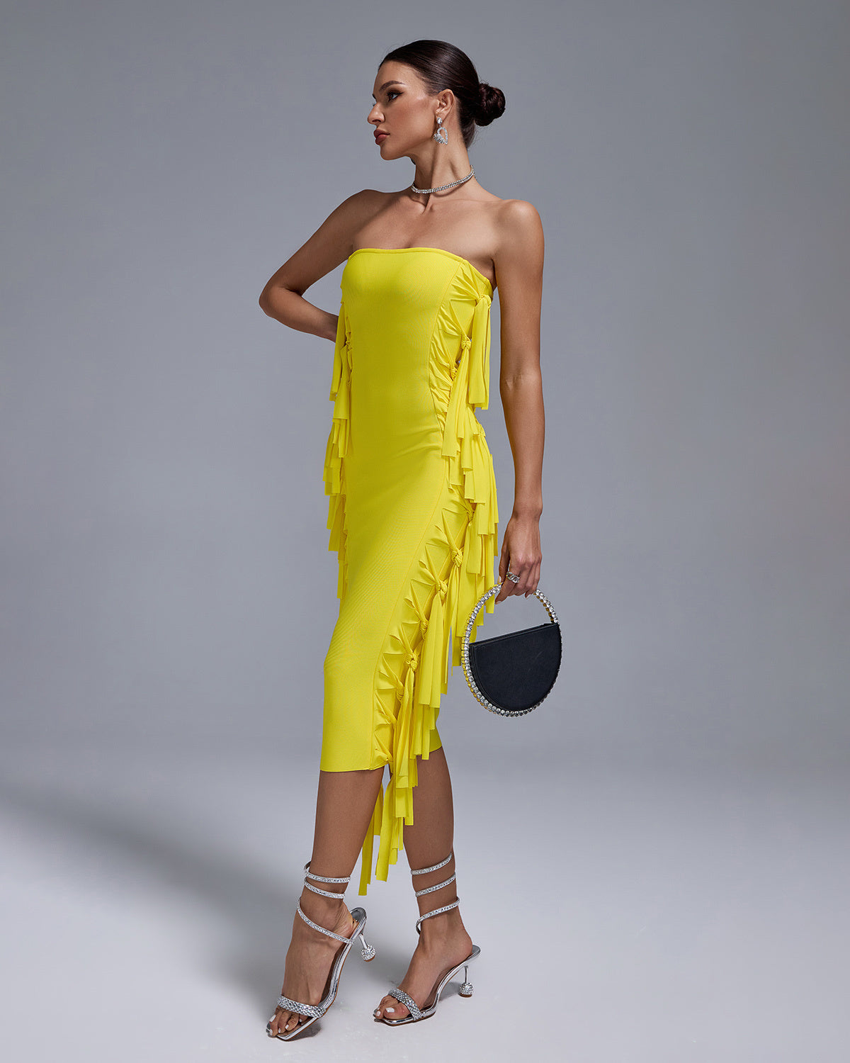 LLstyle Strapless Fringe Sculpted Midi Dress