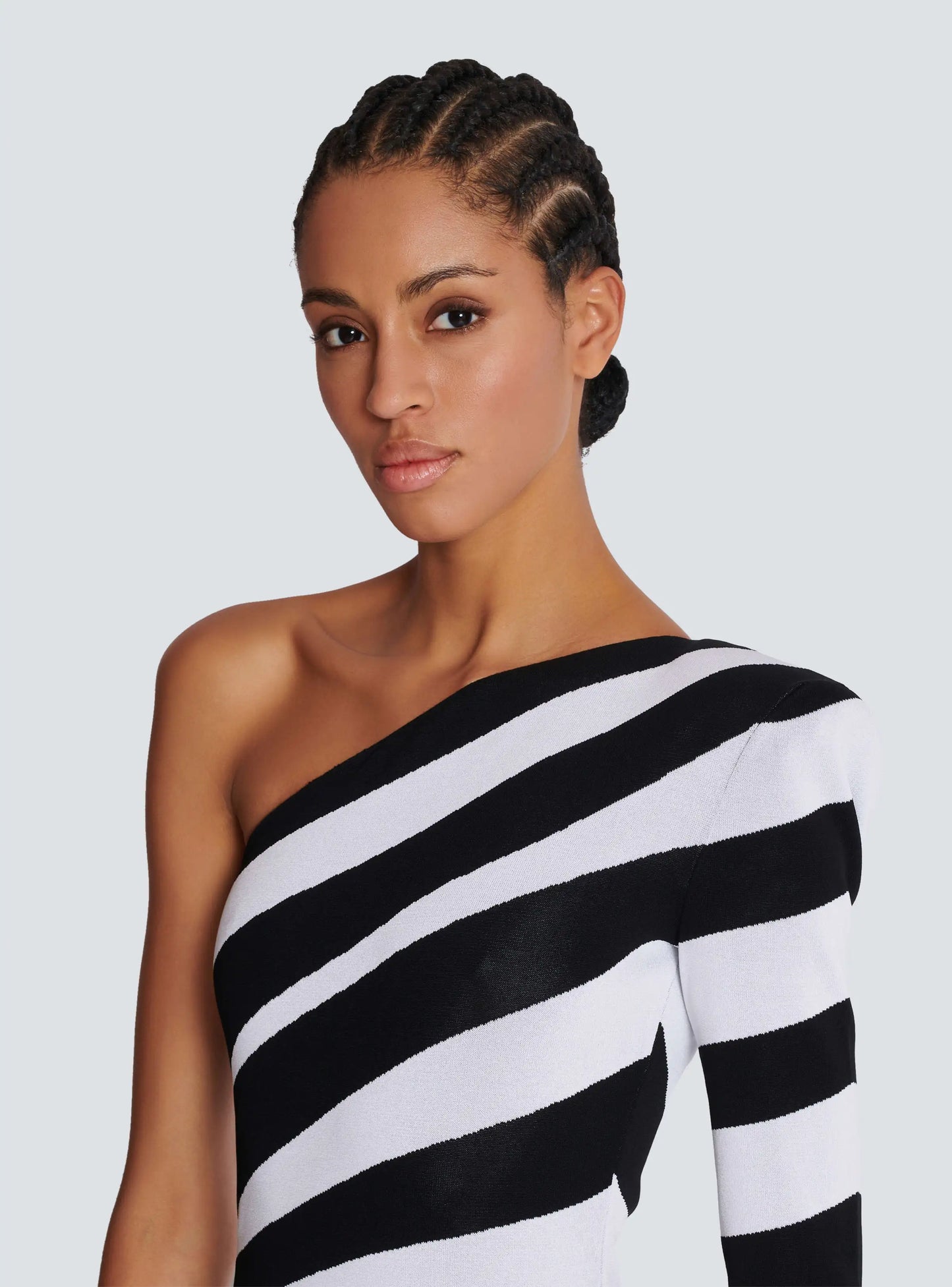 LLstyle Black White Stripes Sexy High Slit One Shoulder Dress