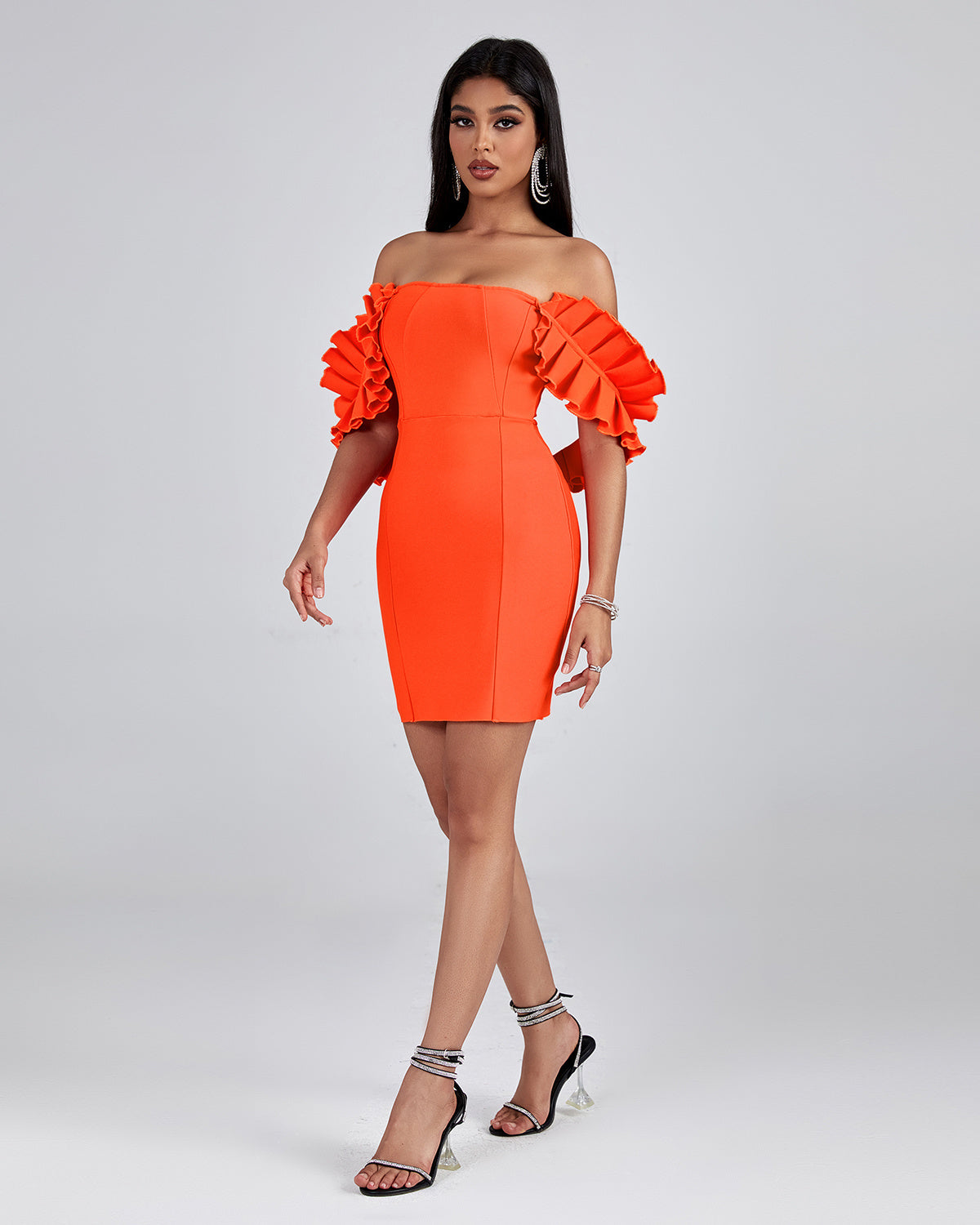 LLstyle Orange Off Shoulder Ruffle Mini Dress