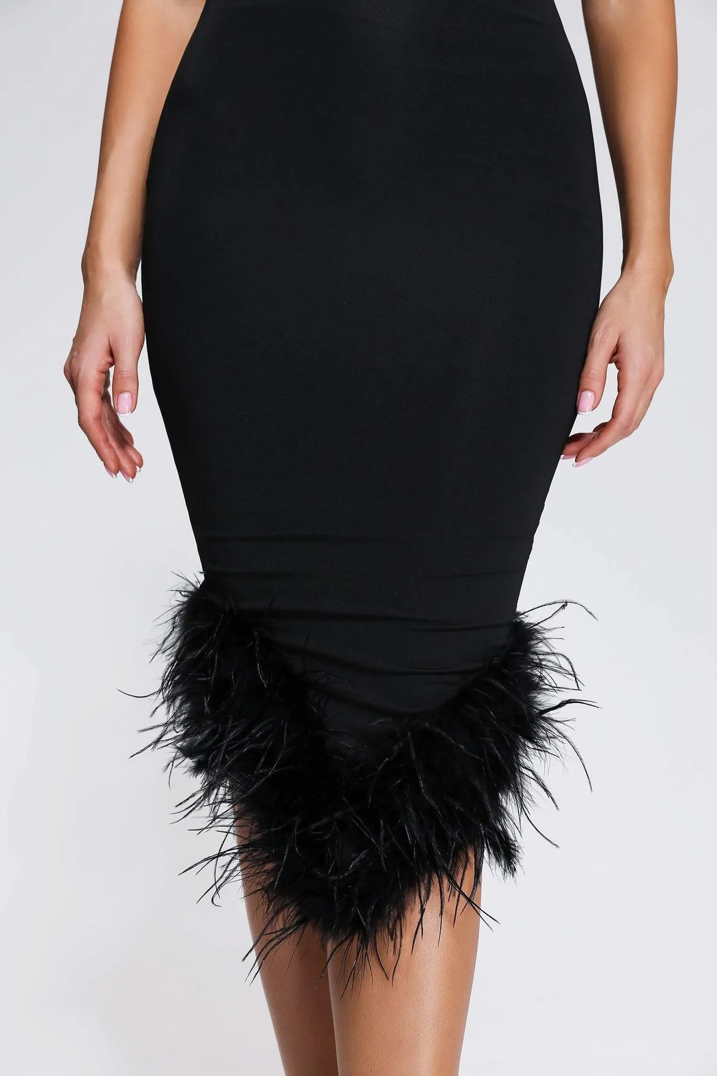 LLstyle Womens One Shoulder Feather Hem Split Bandage Dress