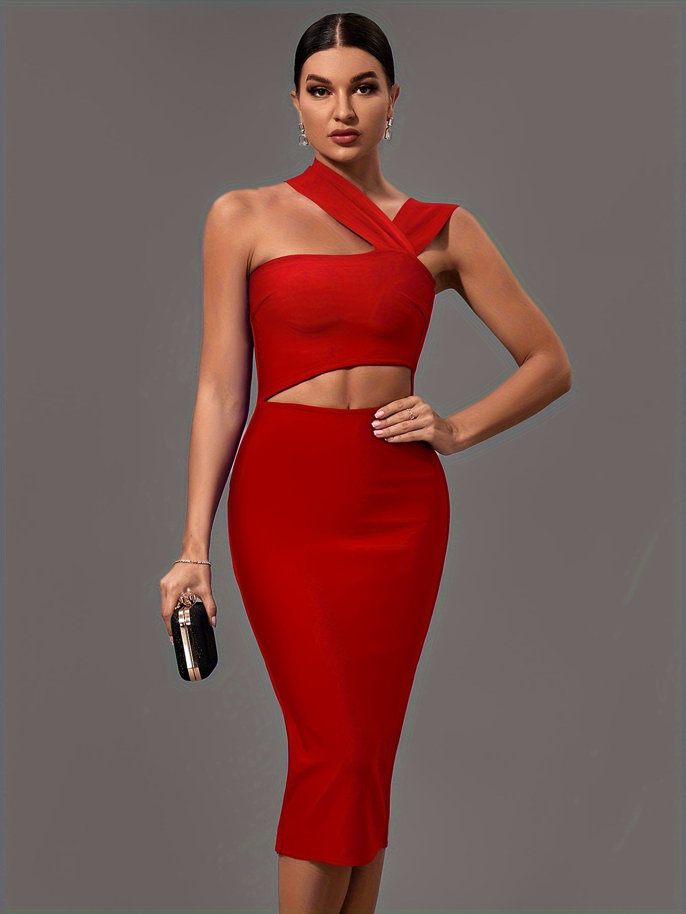 LLstyle Sexy Red Asymmetrical Midi Dress