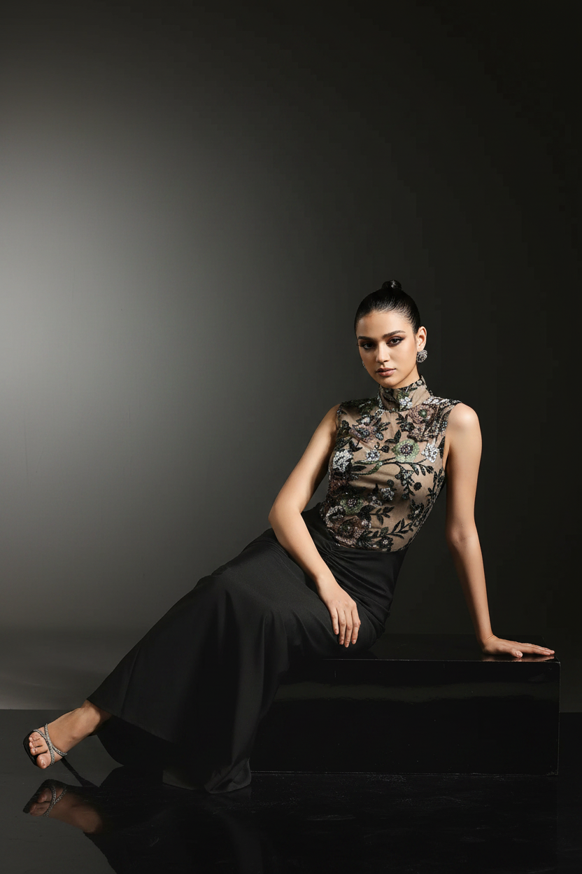 Sam High-Neck Evening Gown