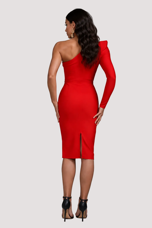 Ren One-Shoulder Belted Midi Dress