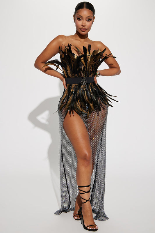 Luxurious Life Feather Maxi Dress