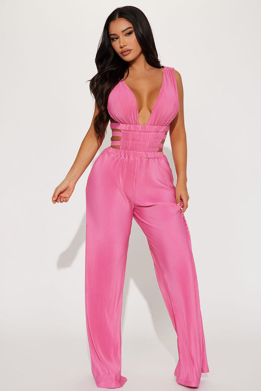 LLstyle Plisse Pink Jumpsuit