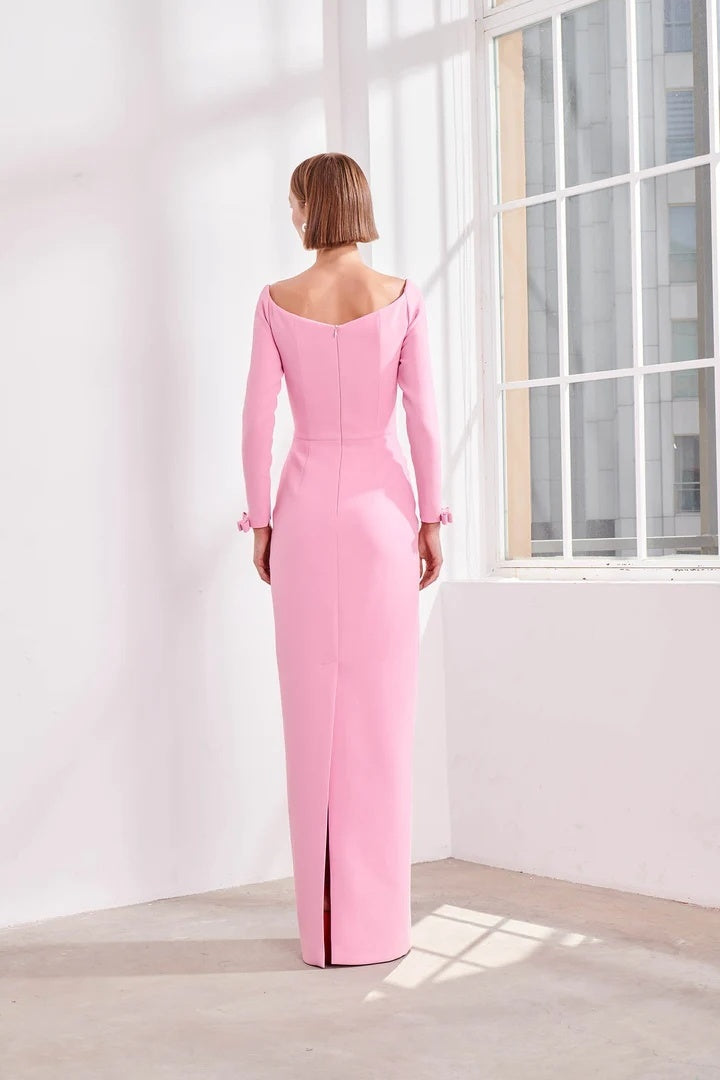 LLstyle Pink Off-Shoulder Long Sleeve Gown