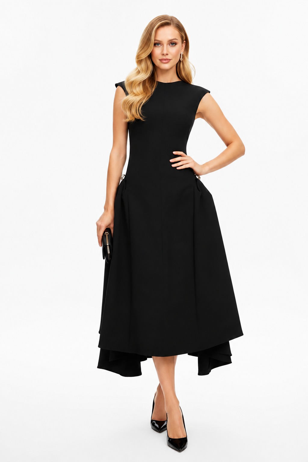 Aniston Black Structured Midi Dress