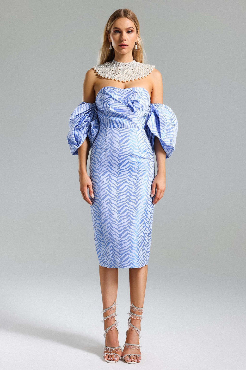 LLstyle Elegant Light Blue Off-Shoulder Statement Dress