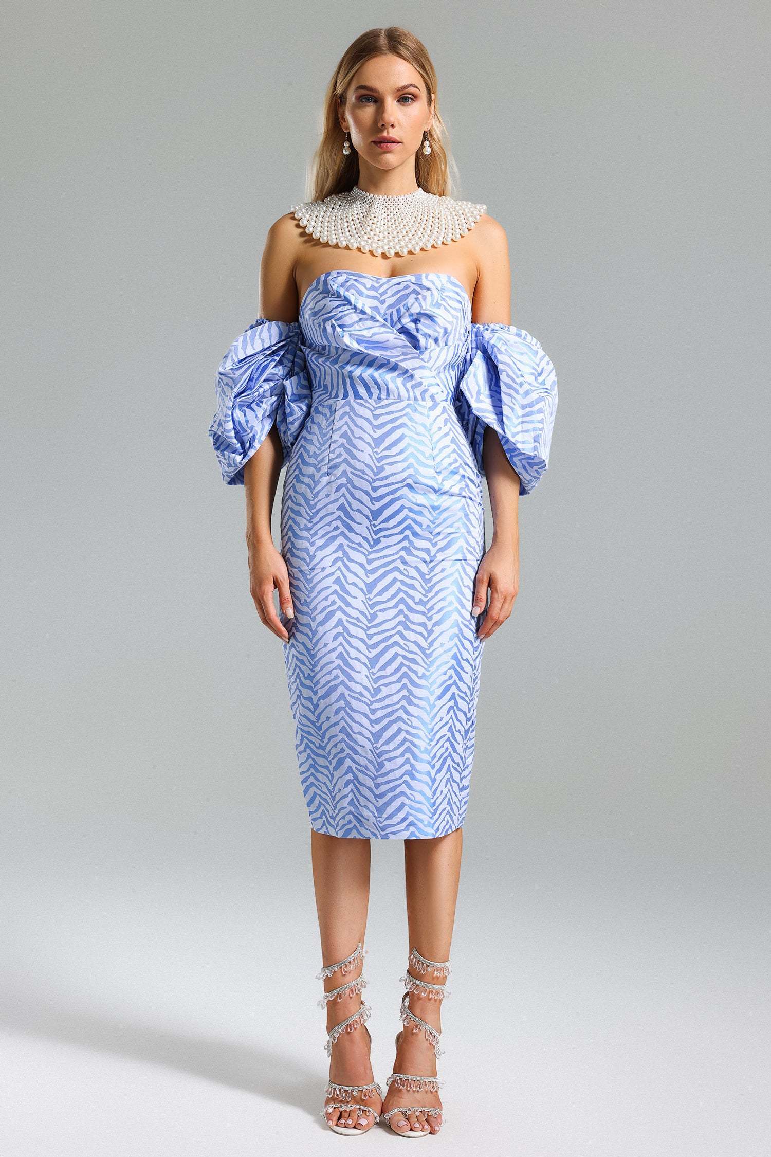 LLstyle Elegant Light Blue Off-Shoulder Statement Dress