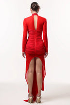 Sabrina Red Draped Sheer Maxi Dress