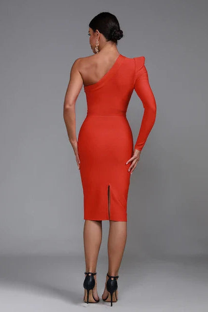 One-Shoulder Belted Midi Dress
