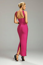 Fuchsia Crystal Choker Maxi Dress