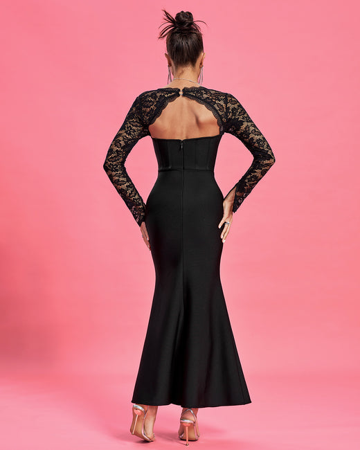 LLstyle Black Lace Corset Maxi Dress