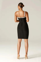 Aurora Black Asymmetrical Rhinestone Dress