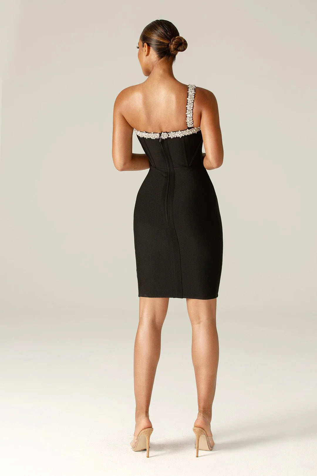 LLstyle Black Asymmetrical Rhinestone Dress