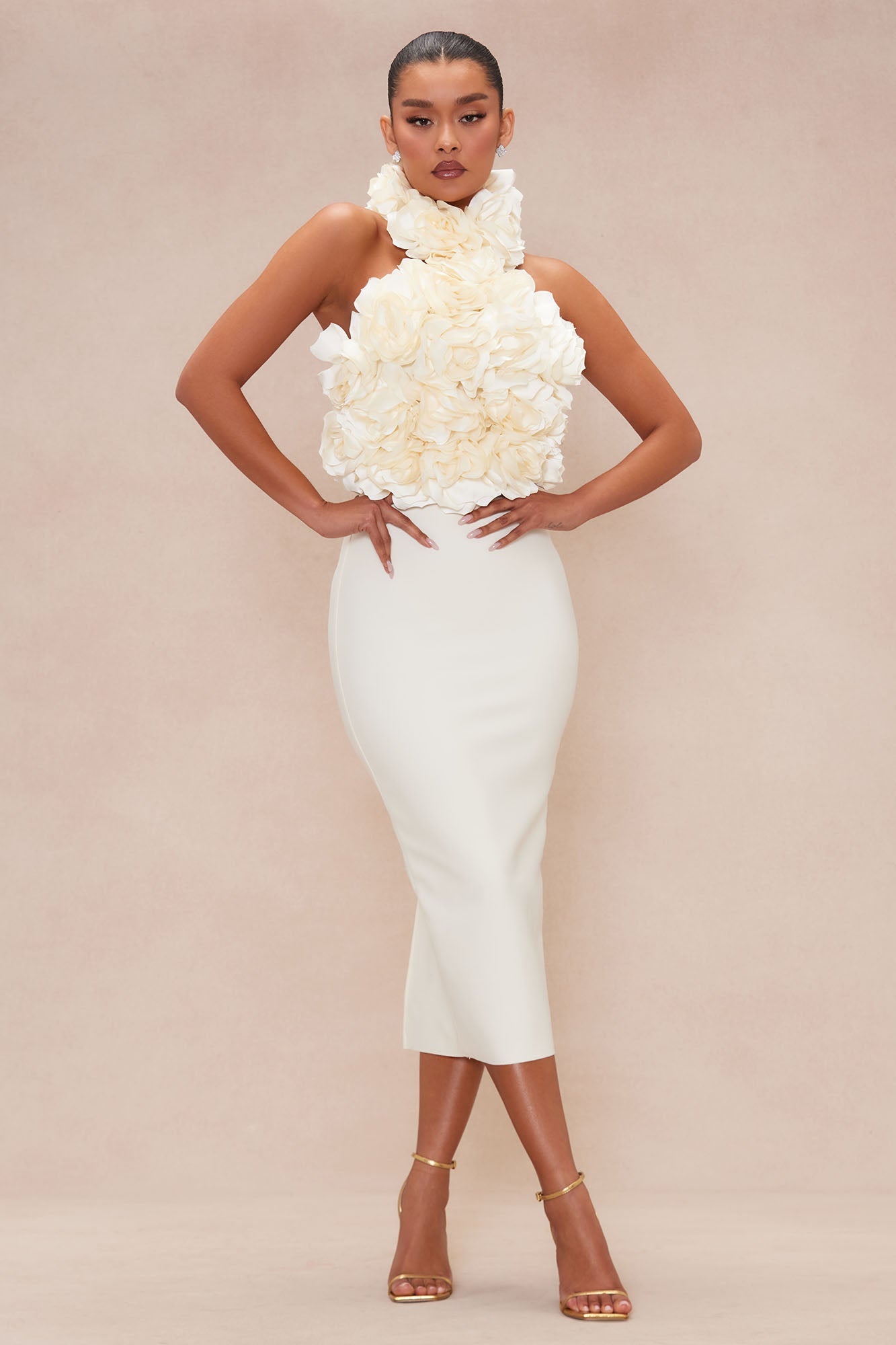 Evelyn Flower Bandage Midi Dress