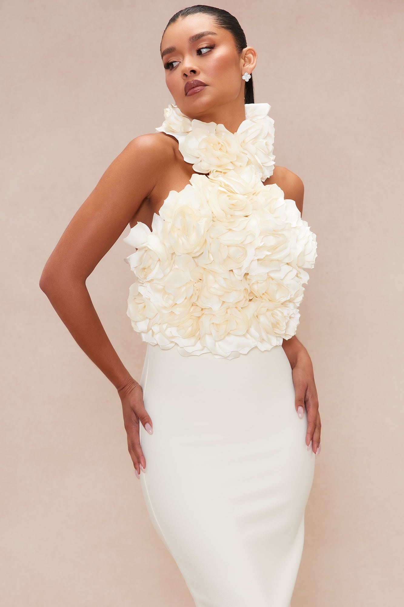 Evelyn Flower Bandage Midi Dress