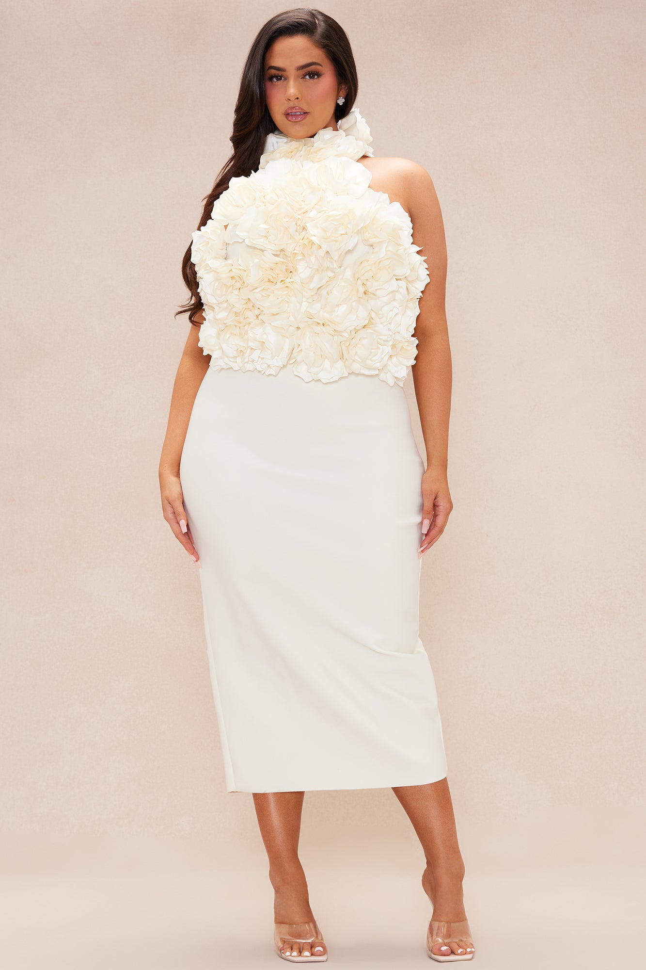 Evelyn Flower Bandage Midi Dress