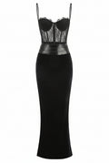 Maisie Lace Corset Leather-Trim Maxi Dress