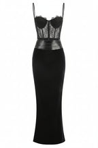 Maisie Lace Corset Leather-Trim Maxi Dress