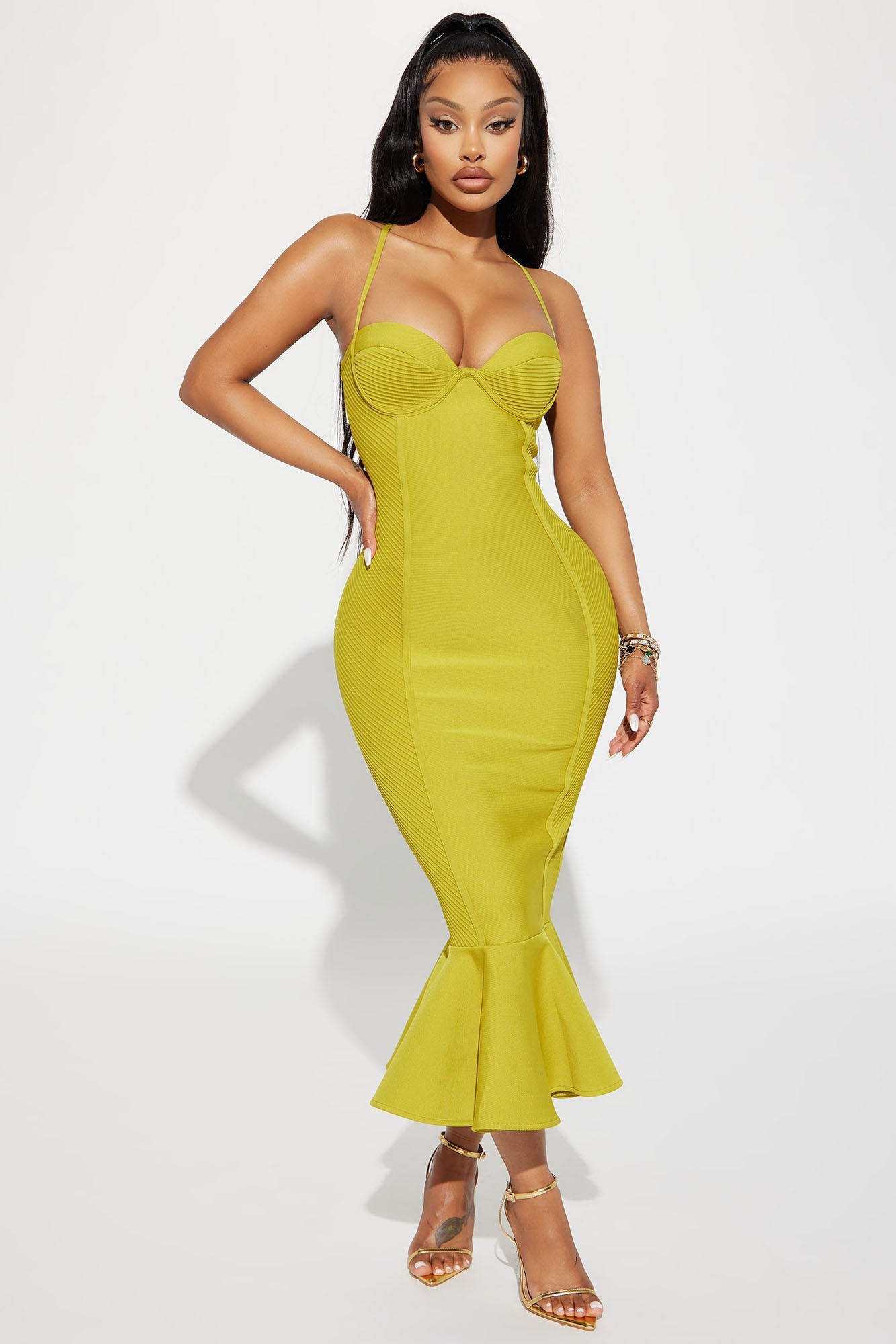 LLstyle Speak The Truth Bandage Midi Pink Dress