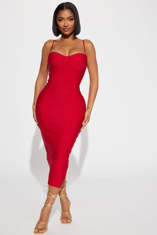 LLstyle Bandage Midi Red Dress