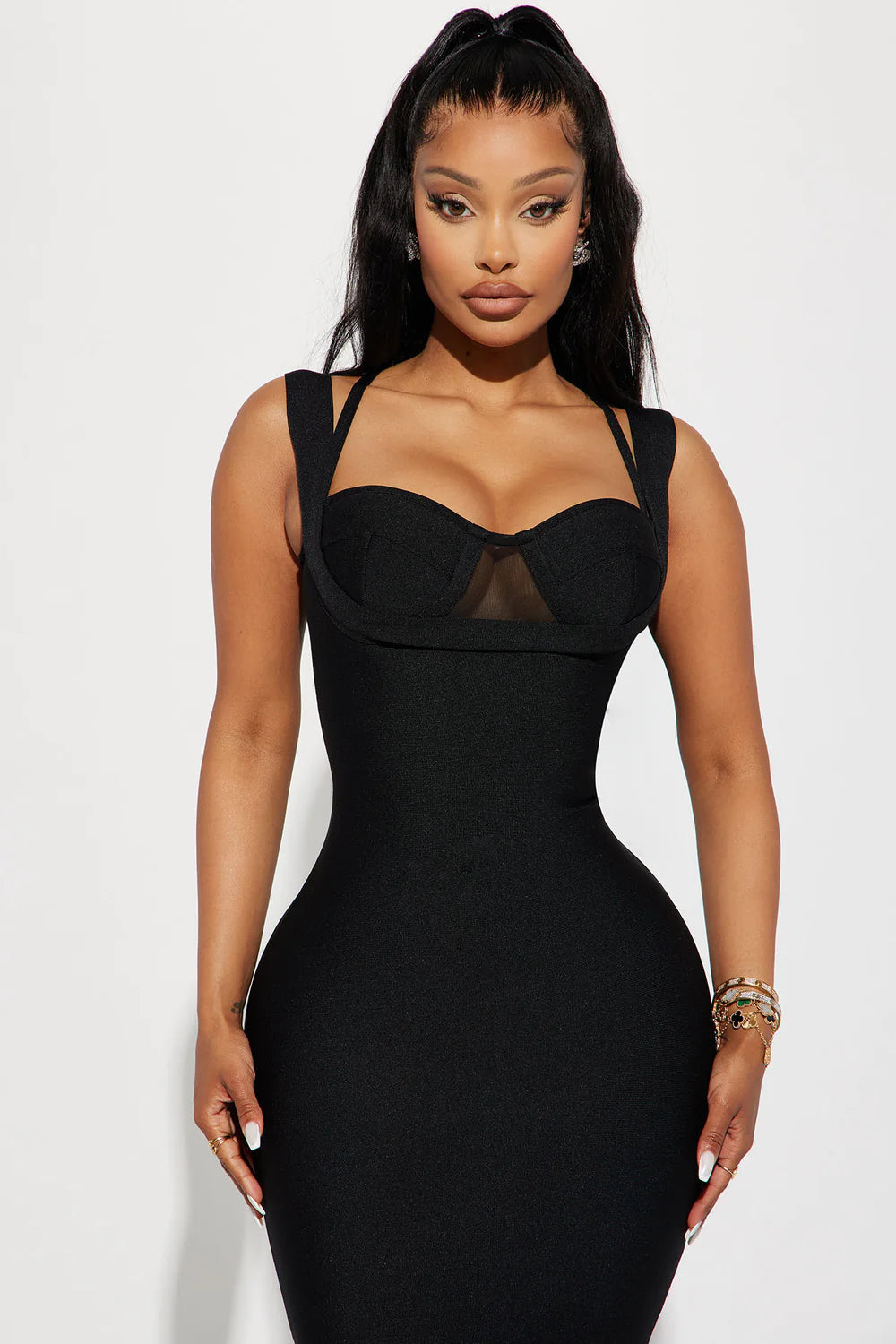LLstyle Mesh Hem Bodycon Dress