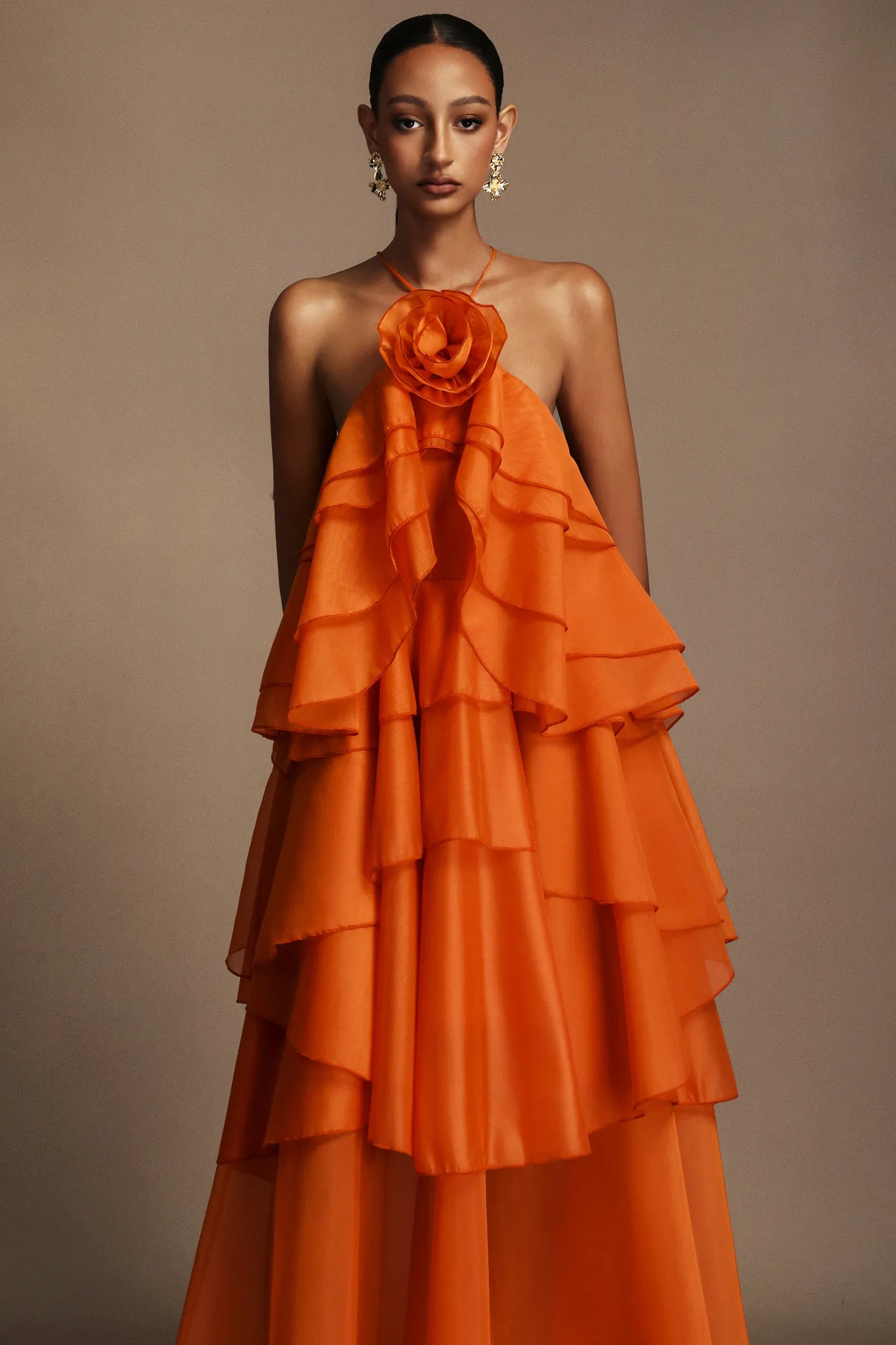 LLstyle Floral Halter Ruffled Maxi Dress