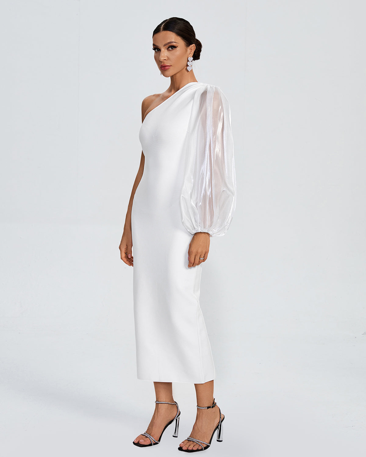 LLstyle One Shoulder White Midi Dress