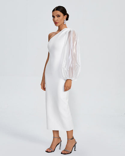 LLstyle One Shoulder White Midi Dress