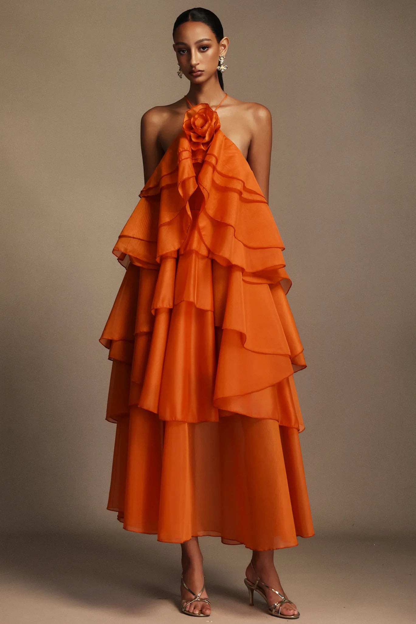 LLstyle Floral Halter Ruffled Maxi Dress