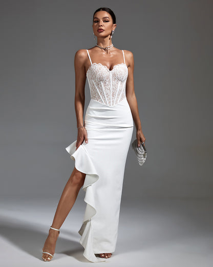 LLstyle Ivory Lace Corset Maxi Dress