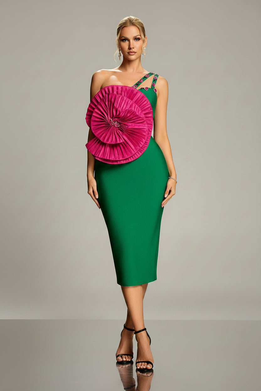 One-Shoulder Floral Statement Cocktail Dress