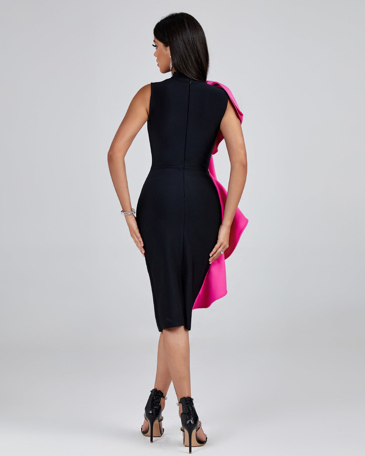 LLstyle Black Dress with Pink Statement Ruffle