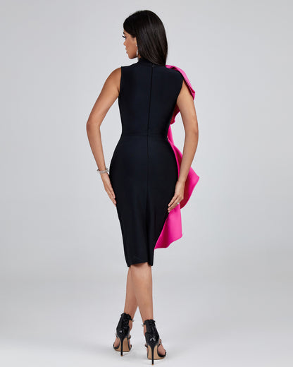 LLstyle Black Dress with Pink Statement Ruffle