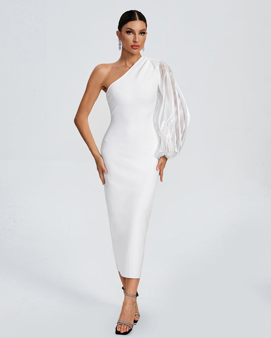 LLstyle One Shoulder White Midi Dress
