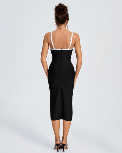 LLstyle Black and White Contrast Midi Dress