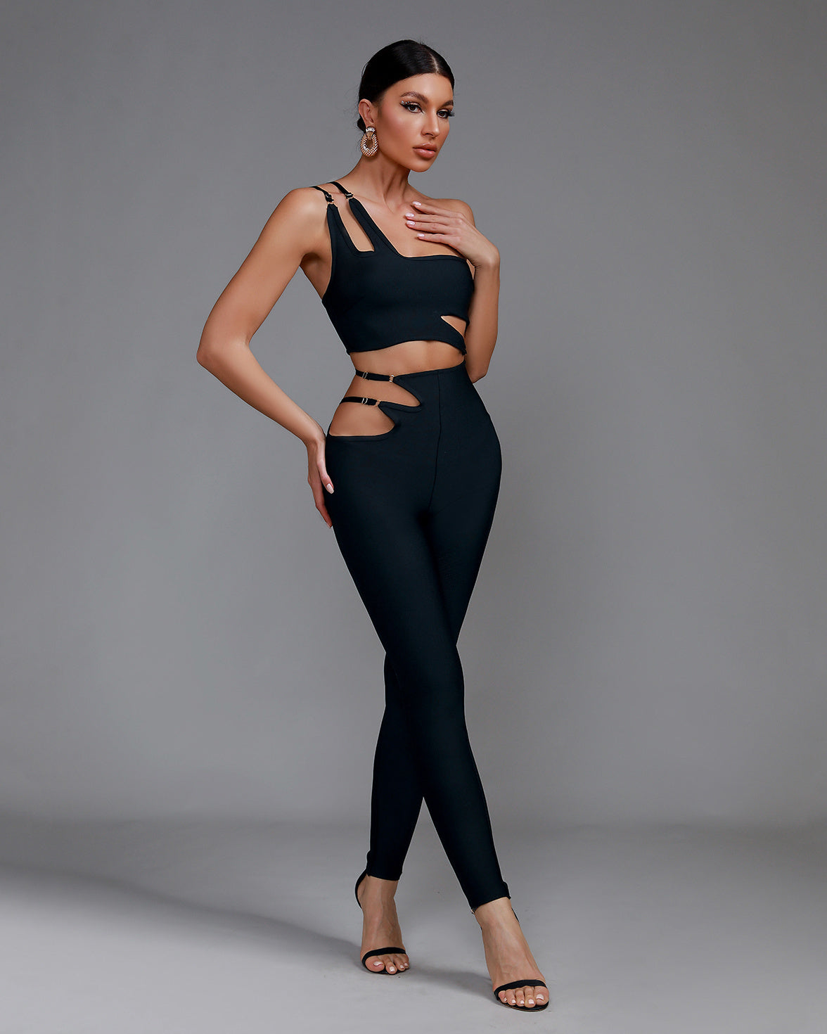 LLstyle Black One Shoulder Cutout Jumpsuit