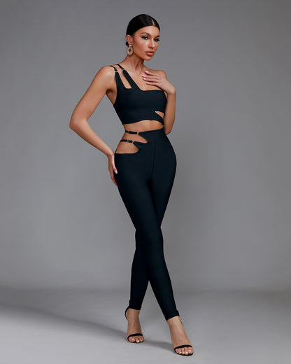 LLstyle Black One Shoulder Cutout Jumpsuit