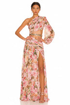 Jelo One-Shoulder Chain Detail Maxi Dress