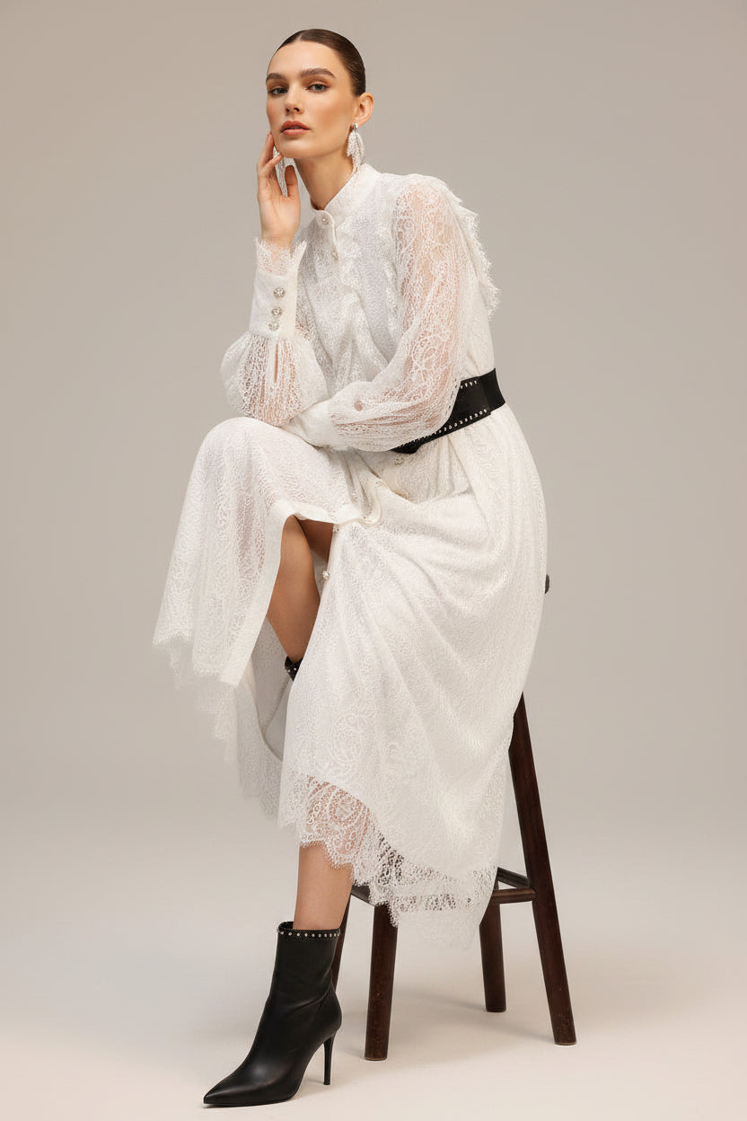 LLstyle Lace Button-Down Midi Dress