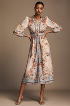 Vintage Floral Button-Front Midi Dress